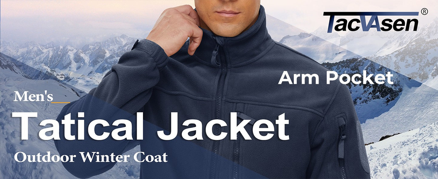 TACVASEN Full Zip Up Green Fleece Jacket Thermal Warm Work Coats Mens Zipper Pockets Jacket Hiking Training Outwear Windbreaker