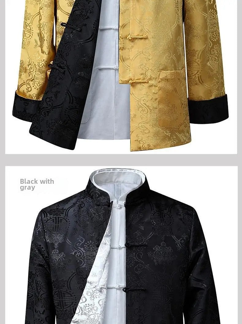 Spring Autumn Double-Sided Wearable Vintage Blazer Jacket Men's Casual Chinese Style Middle-Aged And Elderly Fashion Outerwear