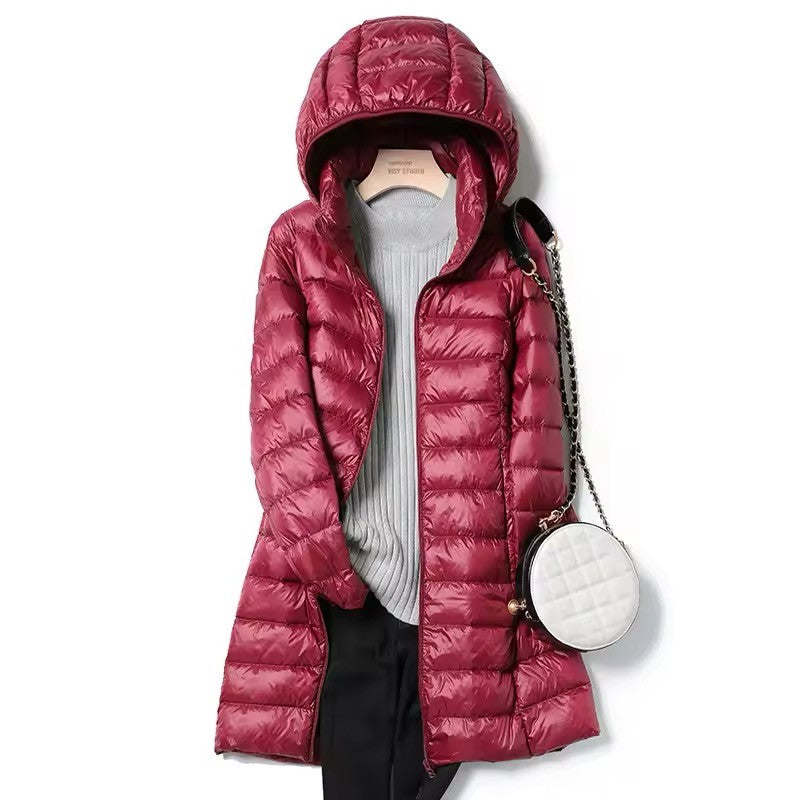 Women's X-long Office Lady Hat Detachable Puffer Jackets 2025 New Arrival Autumn Winter White Duck Down Warm Coat