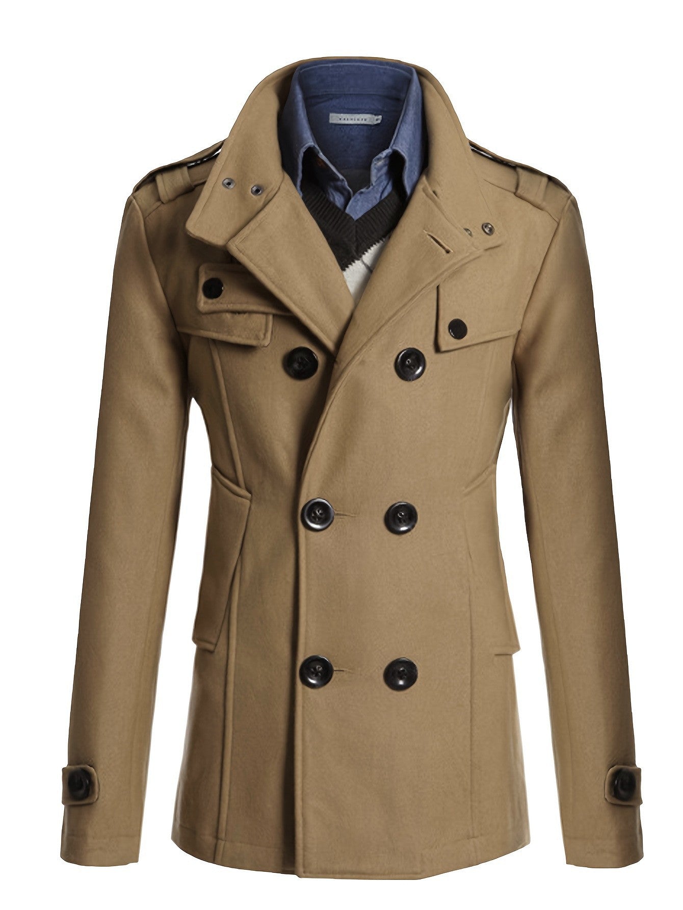 Men's Streetwear Solid Color Mid-length Woolen Coat Fashion Casual Button-down Suit Collar Jacket Leisure Luxury Retro Clothes