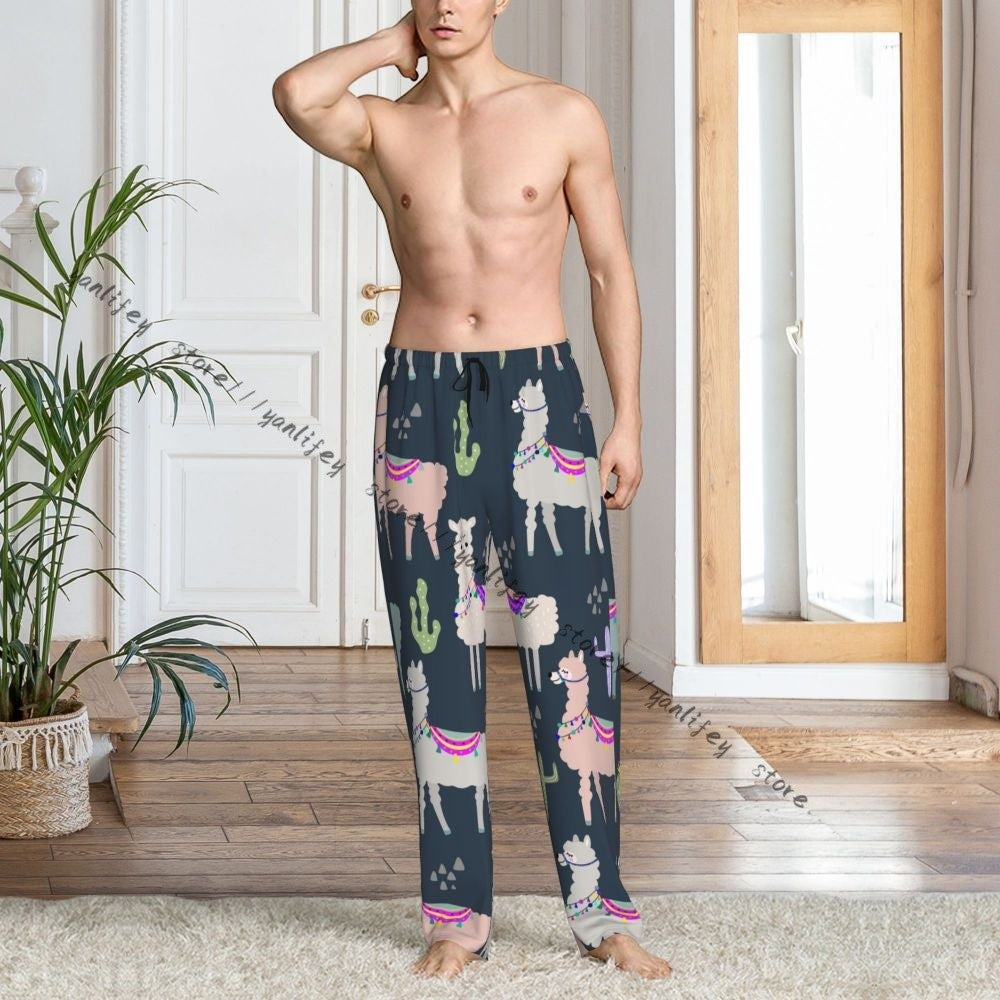 Men Sleep Bottoms Male Lounge Trousers Men's Llama And Cactus Pajama Pants