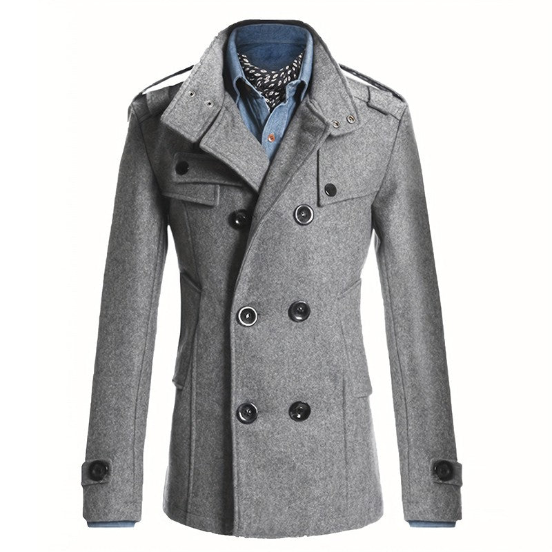 Men's Streetwear Solid Color Mid-length Woolen Coat Fashion Casual Button-down Suit Collar Jacket Leisure Luxury Retro Clothes