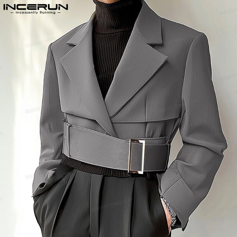 Fashion Well Fitting Tops INCERUN New Men Deconstruct Metal Buckle Suit Coat Casual Streetwear Cropped Long Sleeved Blazers 2025