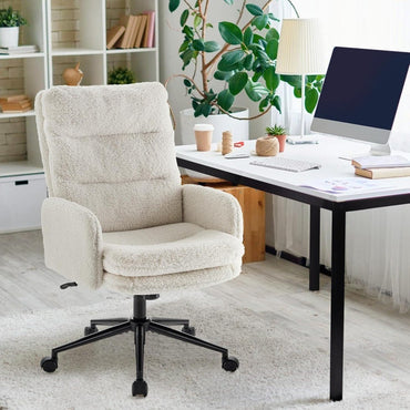 High-Back Home Office Chair,Upholstered Desk Chair with Armrests,Height Adjustable Armchair with Wheels,Swivel Office Desk Chair
