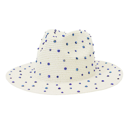 Hand made Diamond Straw Hat For Women's Summer Wide side Jazz Dress Cap Holiday Sun Protection Beach Hats