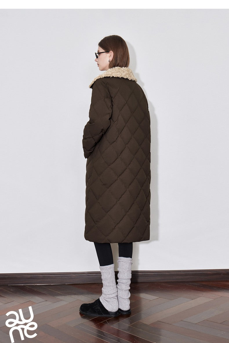 TOYOUTH Womens Down Coat 2024 Winter New Fur Collar Single Breasted Button Medium Thick Long Coat