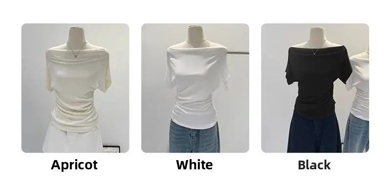 Ultra-Hand Feel Modal Cotton Short Sleeve T-Shirt Women Summer Design Slim Fit Shoulder Baring Fashionable Top