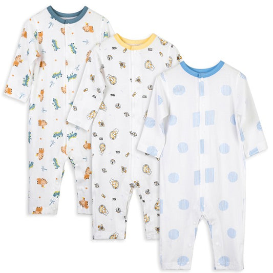 MICHLEY 3pcs Baby Short-Sleeve Rompers Long-Sleeve Jumpsuit Bodysuit Soft White Cartoon Infant Clothes Overalls For Boys Girls