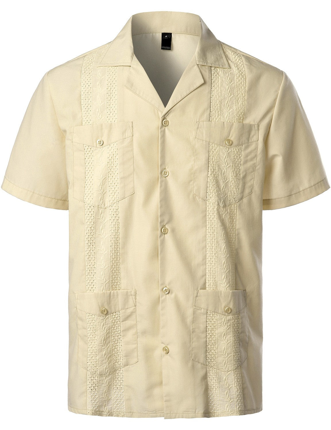 Men's Traditional Cuban Camp Collar Guayabera Shirts Short Sleeve Embroidered Mexican Caribbean Style Beach Shirts with 4 Pocket