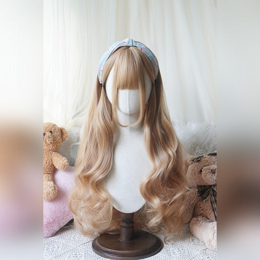 32cinch Lolita Style Long Curly Wig | Heat Resistant Synthetic Hair with Bangs for Cosplay, Halloween, Anime Theme Party Dress