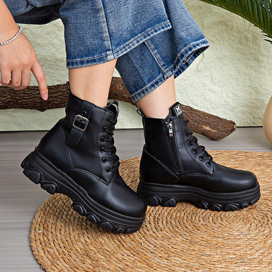 Bestselling Height Increasing Women2025Autumn and Winter New Fleece-Lined Non-Slip Short Boots for Petite Thick-Soled Faux Wool