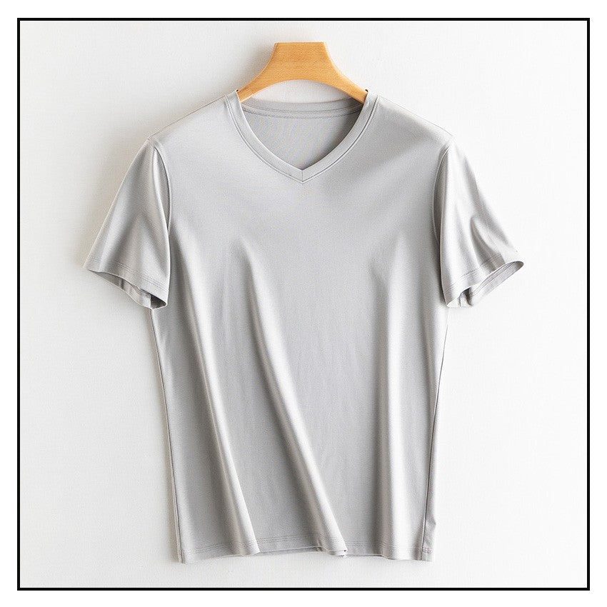 SuyaDream Mens Solid Tee Cotton Silk Blend Plain O neck Short Sleeved Cozy T Shirts 2025 Summer Simple Chic Top White Black