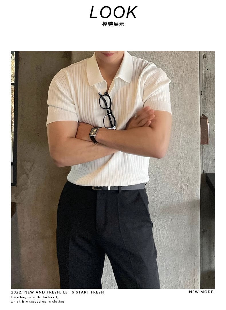 Men Slim Fit Polo Shirts Solid Stretch Sexy Collared TShirt Fashion Trendy Cotton Casual Top Summer Clothes Comfortable Stretchy