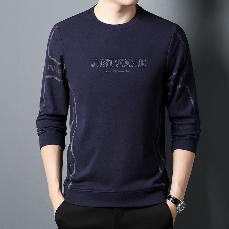 Round Neck Pullover Sweatshirt Men Thermal Underwear Double Fleece Lining Long Sleeve T-Shirt Casual