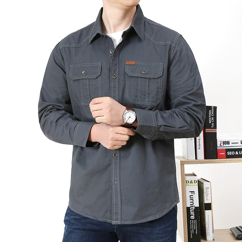 100% Cotton High Quality Spring Fall Fashion Men's Long-Sleeve Solid Color Casual Shirt Multi Pocket 6XL Large Size Cargo Jacket