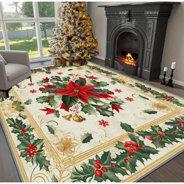 Christmas Luxurious Carpet Theme Indoor Area Living Room Mat Edge Large Mat Suitable for Bedroom Mats Window Sill Holiday Rugs
