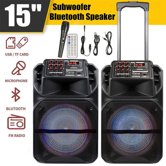 9000W Portable Bluetooth Speaker 15” Subwoofer Heavy Bass Party System AUX & Mic Led Light Loud High Quality karaoke Speaker