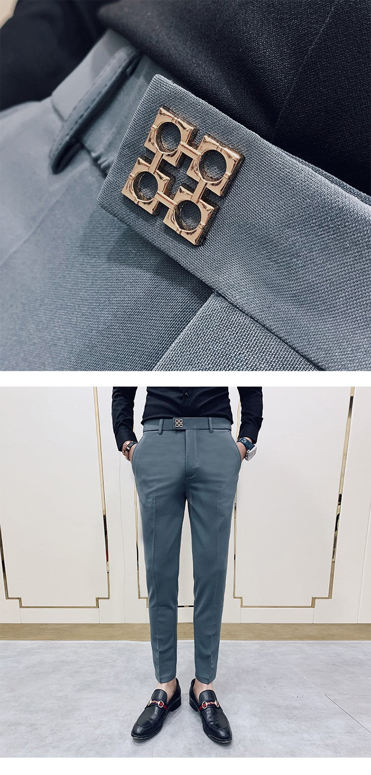 Spring 2025 Men Pants Korean Slim Fit Men Casual Ankle Length Pants Streetwear Men High Quality Black Gray Khaki Dress Suit Pant