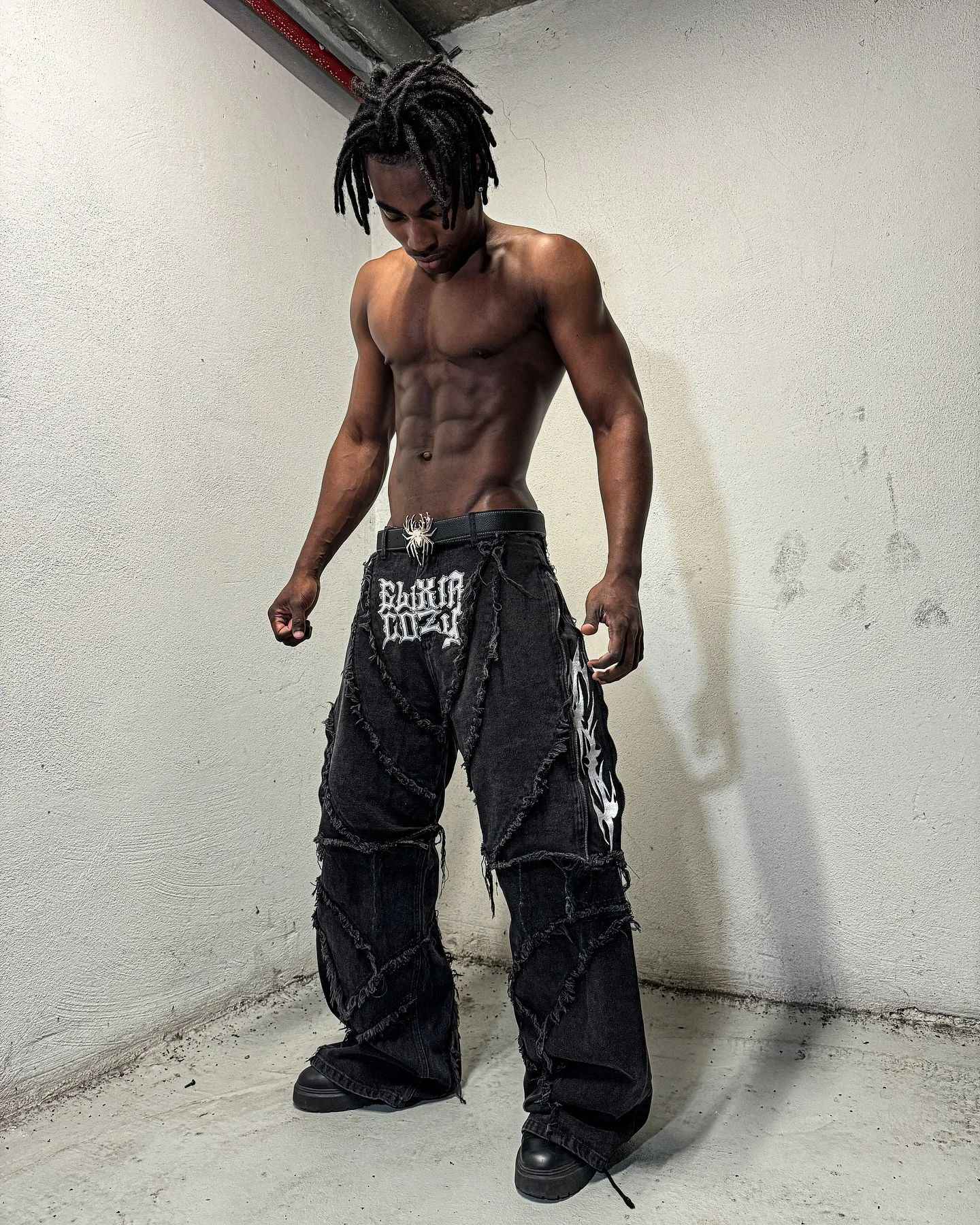 Elixir X Cozy Detachable Jeans Retro Punk Streetwear Ziipper Patchwork Stripe Denim Pants Men Black Baggy Hip Hop Splicing Jeans