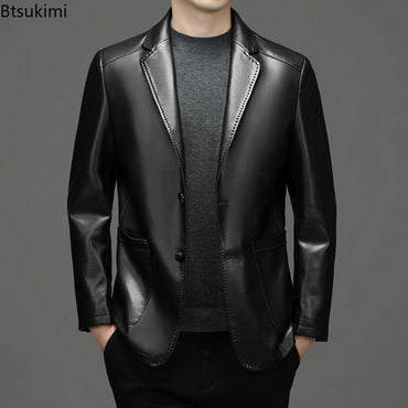 2025 Autumn Winter Men's Genuine Leather Blazers Jackets Slim Fit Suits Coats Business Casual Genuine Leather Suits Jackets Male