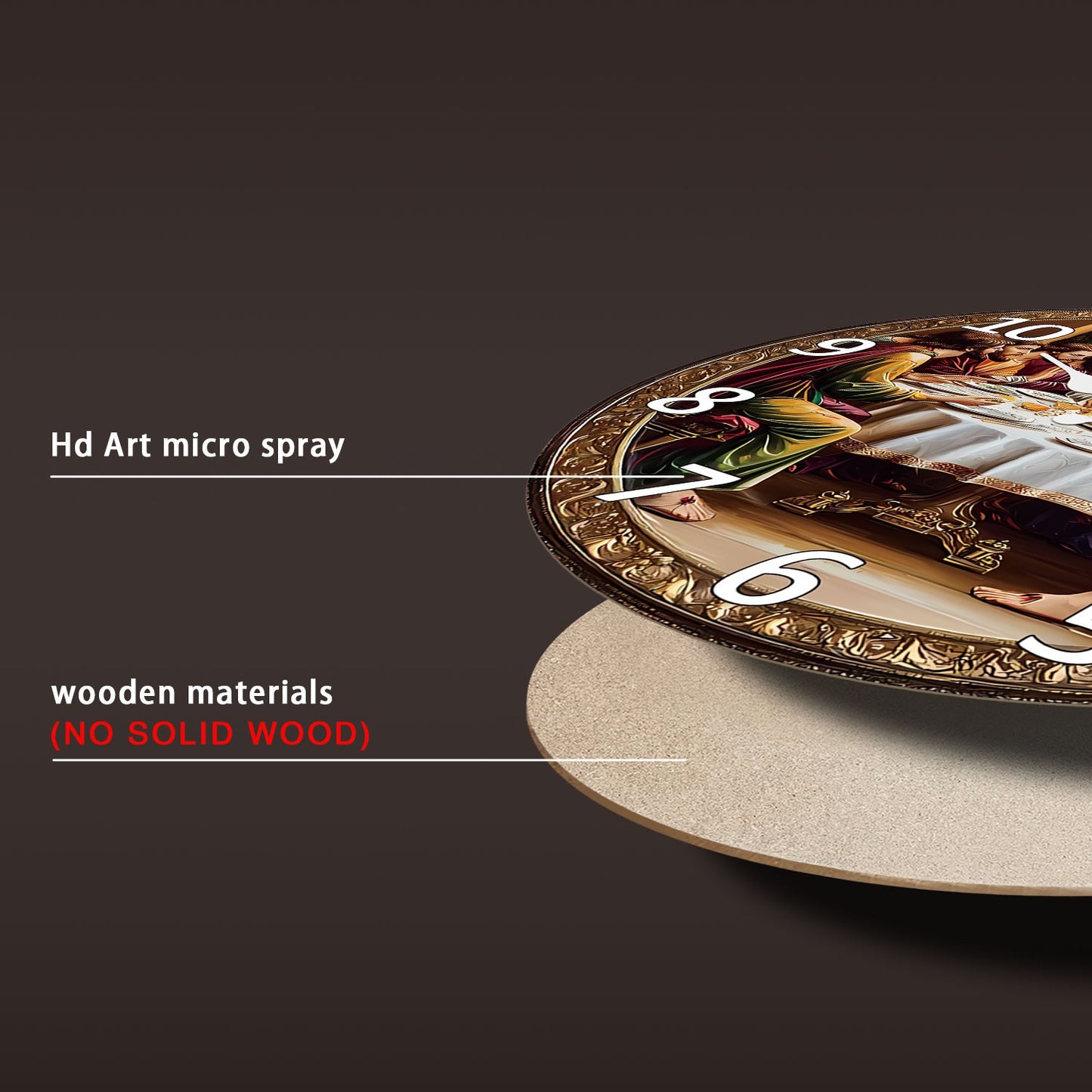 A Retro Religious“The Last Dinner” Wooden Wall Clock Living Room Bedroom Kitchen Home Decoration Wall Clock Silent Quartz Clock Holiday Gift 10 Inches 12 Inches 14 Inches 16inch (Without Batteries)