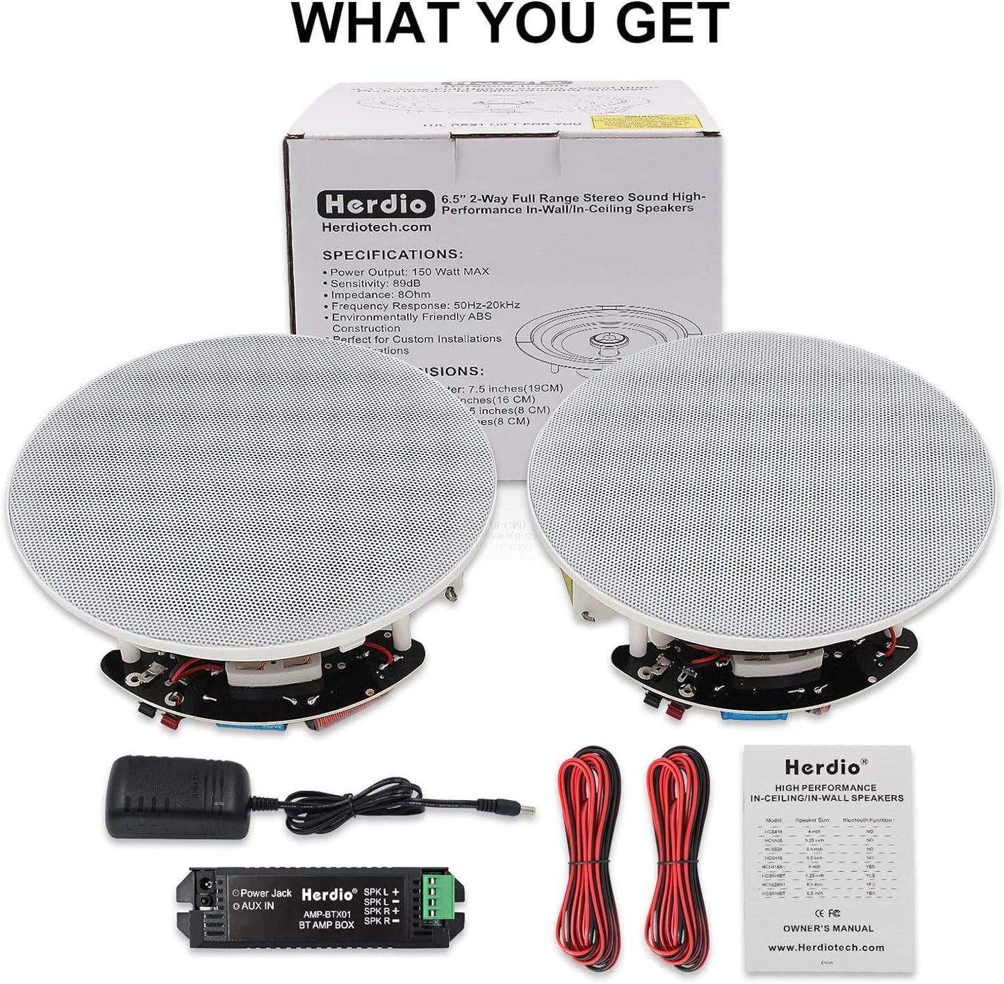 Herdio Alto-Falante Bluetooth de Teto de 6,5 Polegadas 300W para Áudio Doméstico Sistema de Alto-Falantes Embutidos para Cozinha, Quarto e Banheiro