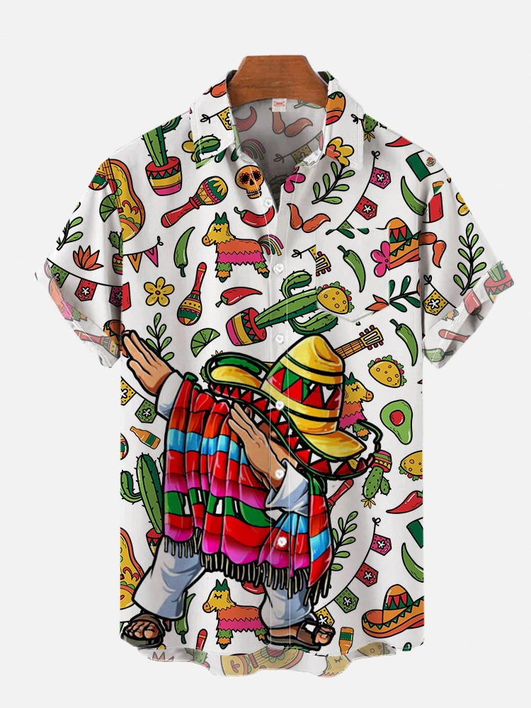 2024 Fashion Men's Hawaiian shirts Mexican Style Colorful Graffiti Art Poster Prints Short Sleeve Shirt Hawaii style clothing