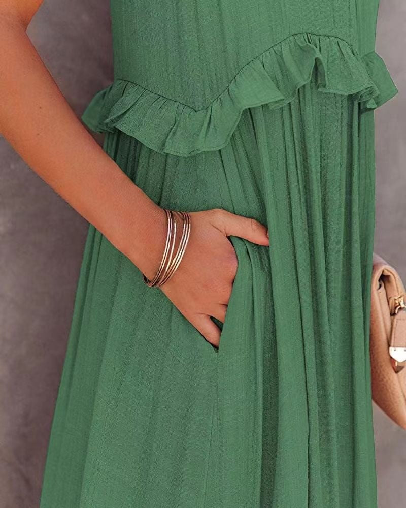 Elegant Women's Apricot Ruffle Edge Long Mop Floor Dresses Summer Fashion Hangin
