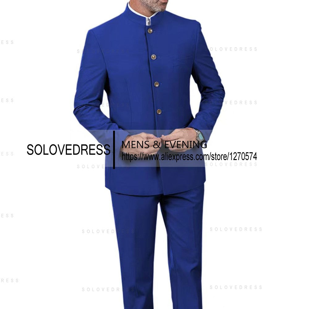 Classic 2 Piece Men's Slim Fit Solid Color Stand Collar Wedding Suit (Blazer+Pants?