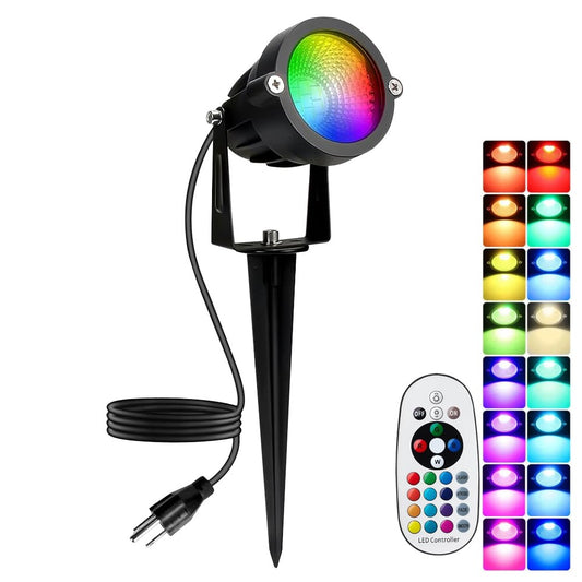 10W RGBW Outdoor Spot Light with Remote Control LED Spike Light Waterproof 110V 220V Landscape Spotlight for Garden,Lawn,Path