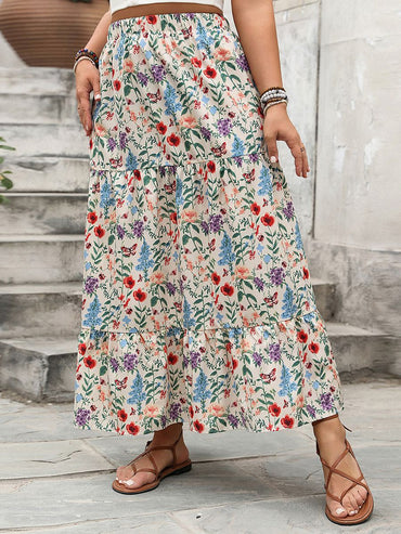 Women s Vintage Boho Style Maxi Skirt with Elastic Waistband Flowy Floral Print Summer Skirt for Casual Daily Wear