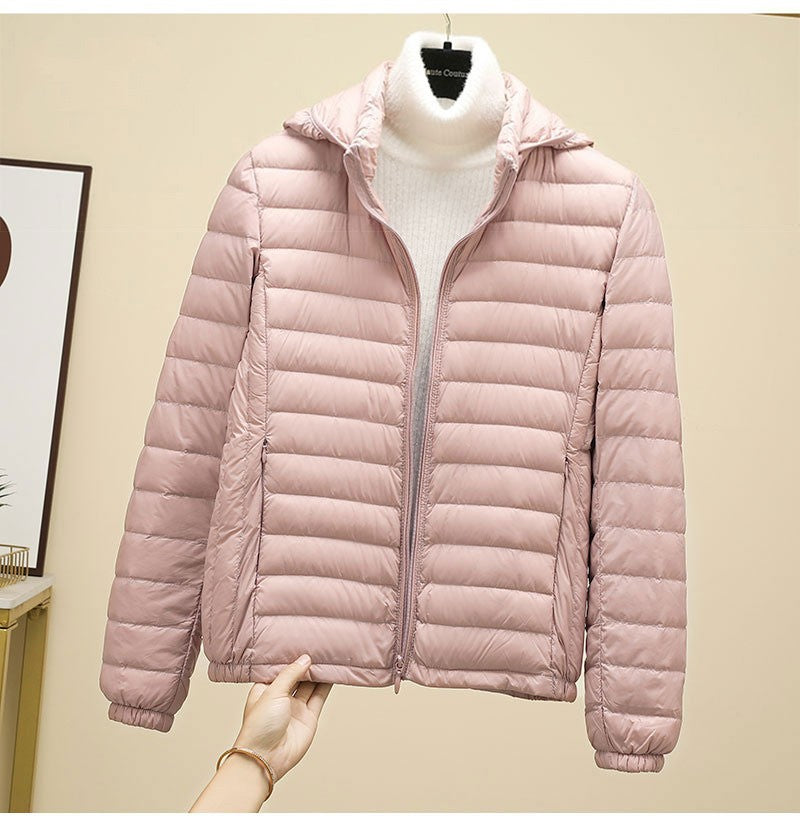 Schinteon Women Ultralight 90% White Duck Down Jacket with Removable Hood Autumn Winter Thin Outwear Portable Storage 2024 New