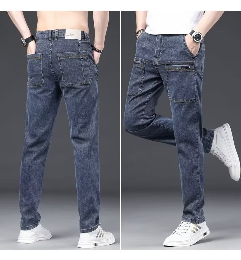 Men's Slim Fit Straight Leg Denim Jeans Flame Retardant Stretch Autumn Thin Faionable Long Pants Casual Wear Youth Sle