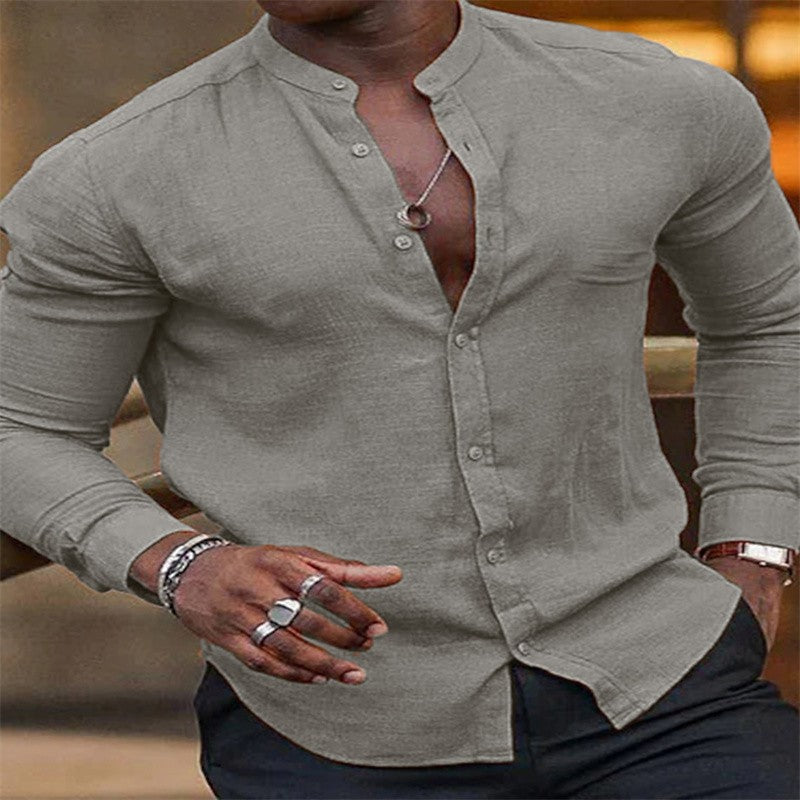Men's Shirts Summer Shirts Beachwear Button Shirts Stand Collar Shirts Black White Pink Long Sleeve Spring Summer Hawaiian 6XL