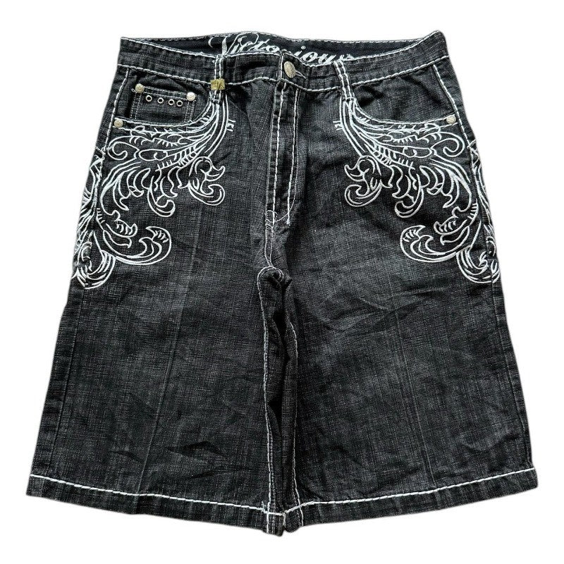 2025 American New Fashion Letter Embroidery Printing Casual Denim Shorts MenY2K Gothic Harajuku Popular Joker Denim Shorts