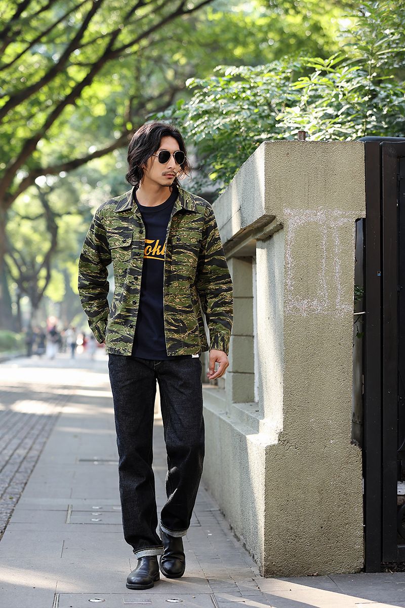 2025 Spring Men's Tiger Stripe Camo Camouflage Cargo Shirt Fashion Work Engineer Long Sleeved Shirt Jacket With Double Pockets