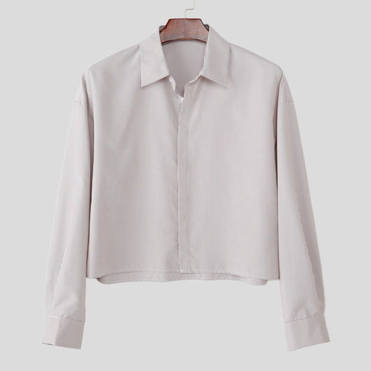 INCERUN Men Shirt Striped Lapel Long Sleeve Loose Casual Men Clothing Streetwear 2025 Korean Style Fashion Crop Tops Men