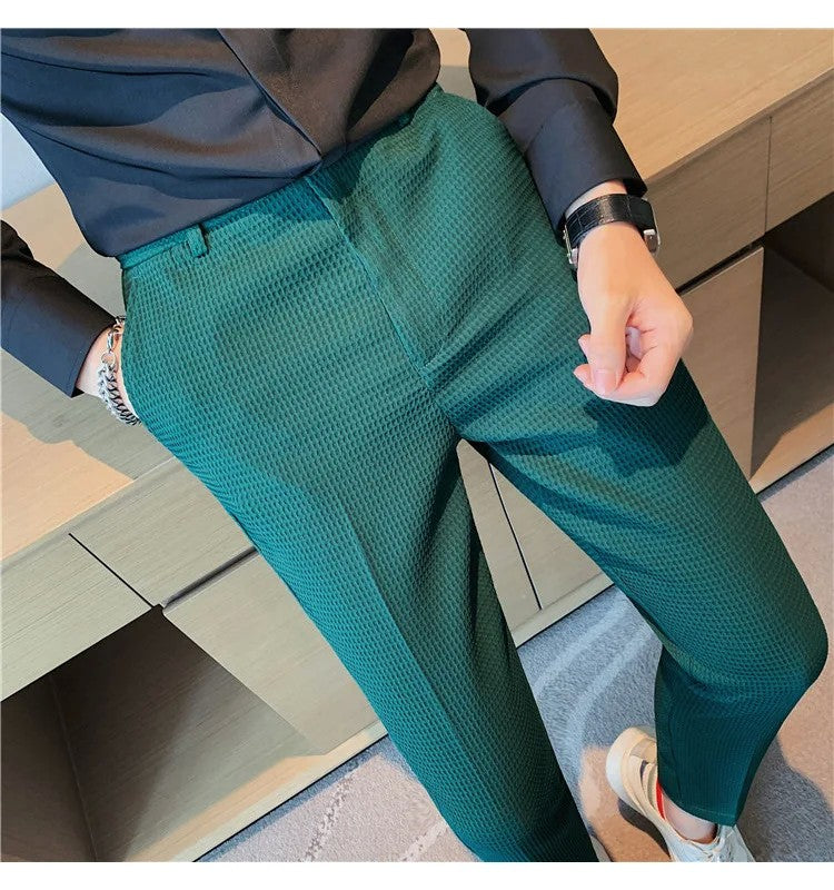 Men's Trendy High-end Feelslimming Plaid Suit Pants Casual Business Straight-leg Pants For Summer Lightweight Breathable