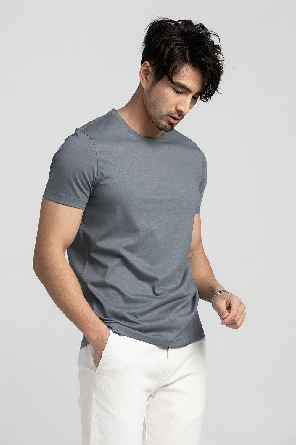 SuyaDream Mens Solid Tee Cotton Silk Blend Plain O neck Short Sleeved Cozy T Shirts 2025 Summer Simple Chic Top White Black
