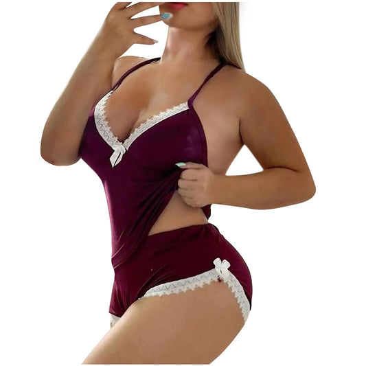 Women Sexy Lace Corset Lingerie Sleepwear Sleeveless Soft V-Neck Suspenders Pajamas Available In Multiple Colors