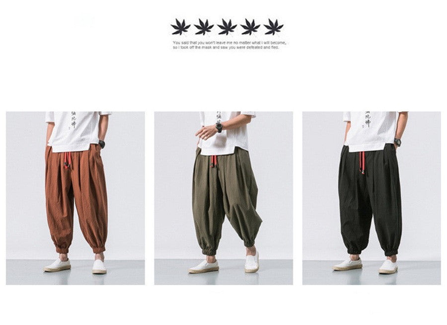 FGKKS Spring Men Loose Harem Pants Chinese Linen Overweight Sweatpants High Quality Casual Brand Oversize Trousers Male