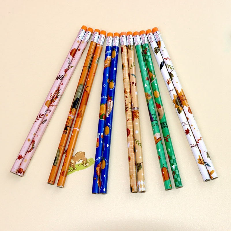 12/24PCS Pumpkin Wooden Pencils Kids Halloween Party Favors Trick or Treat Kindergarten Prizes Award Children Gifts Bag Fillers