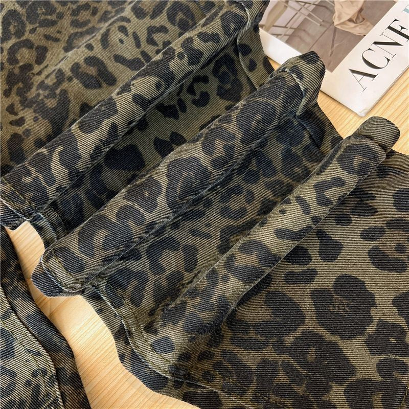 Casual Loose Womens Jeans Retro American Style Leopard Print Design Straight Leg Pants Workwear Fashion Winter Women's pants