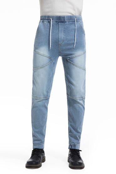 Elastic waist dad jeans, street style, solid color, suitable for all seasons, men's jeans.