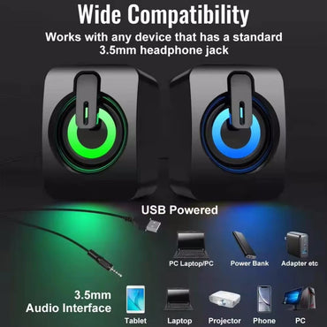 Computer Speakers PC Sound Box HIFI Stereo Microphone with LED Light for Desktop Computer Surround Music RGB Gaming Speakers