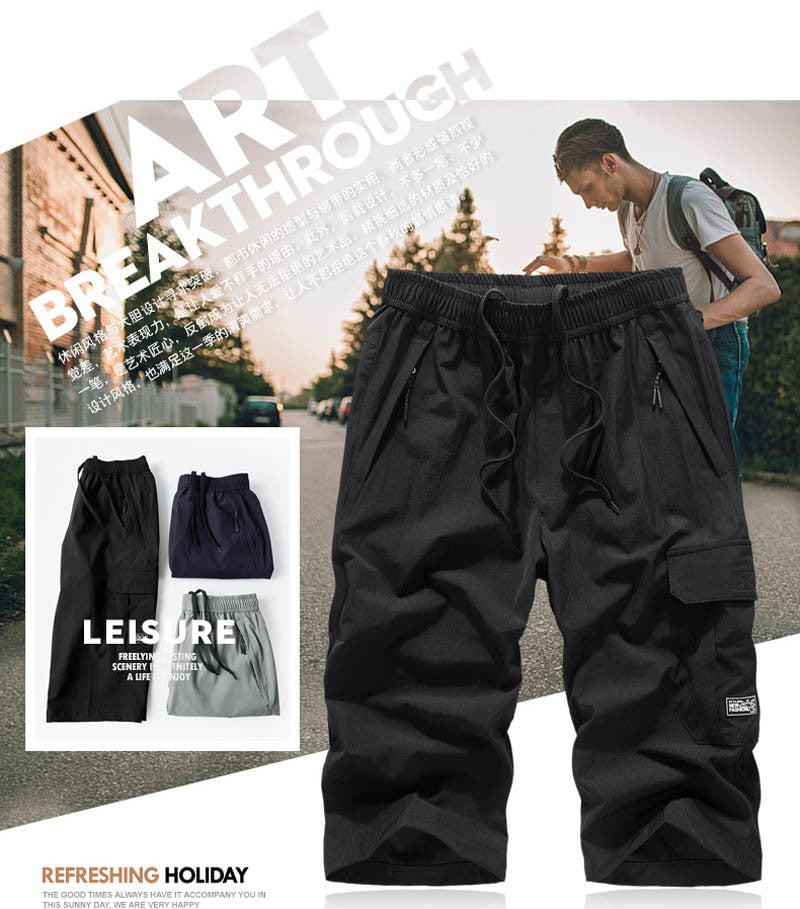 Men's Summer Quick Dry 3/4 Pants Lightweight Capri Shorts Hiking Fishing Travel Casual Cargo Shorts Pants Men Gym Shorts 7XL 8XL