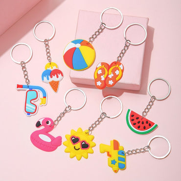 6/12PCS Hawaii Flamingo Watermelon Summer Theme Keychain Pendant Backpack Tote Bag Charm Summer Pool Party Birthday Wedding Gift