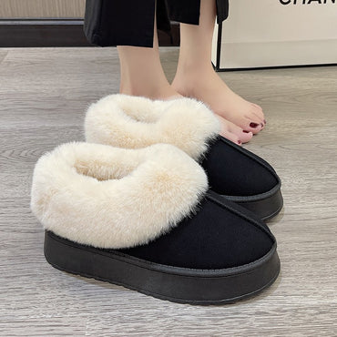 Ankle Boots for Women Women Boots Genuine Leather Real Fox Fur Winter Shoes Warm Black Round Toe Casual Female Snow Boots
