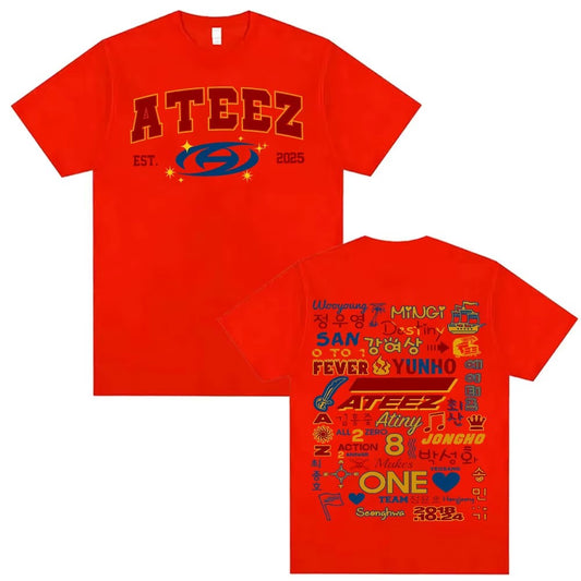 Kpop Ateez 2025 World Tour in Your Fantasy Merch T Shirts Men Women Korean Fashion Retro High Street T-shirt 100% Cotton T Shirt
