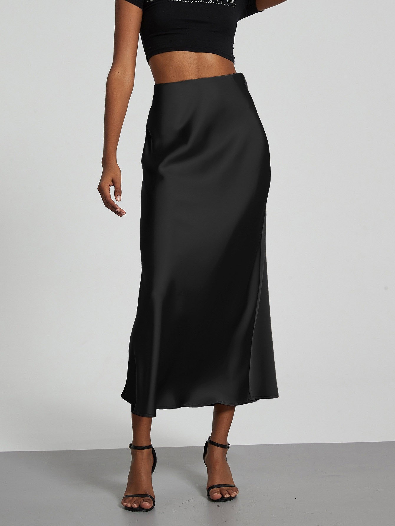 Fashion Satin Party Long Skirt High Waist Solid Color Casual Basic Women Skirts